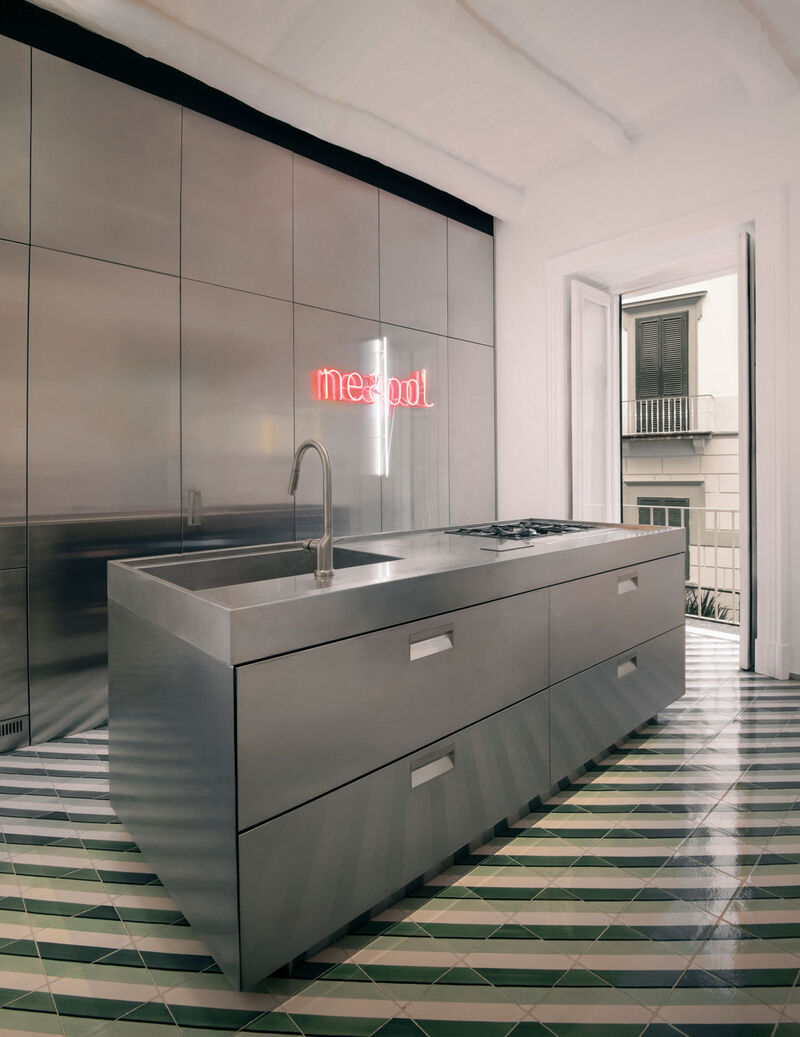 Arclinea stainless steel kitchen collection for Giuliano Andrea Dell’Uva project in Naples
