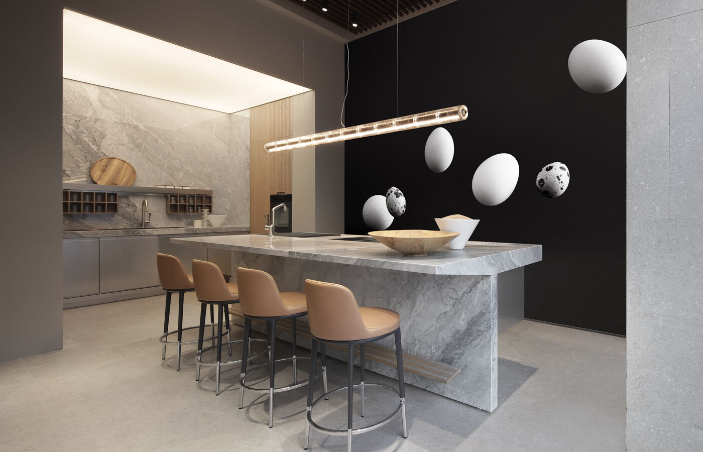 Arclinea lignum et lapis scultural marble kitche island 