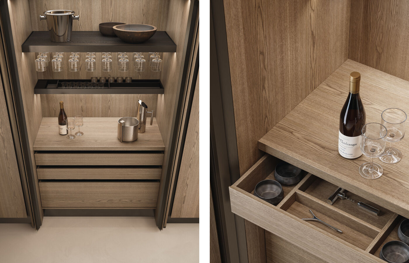 Proxima Kitchen bar cabinet in fossil oak