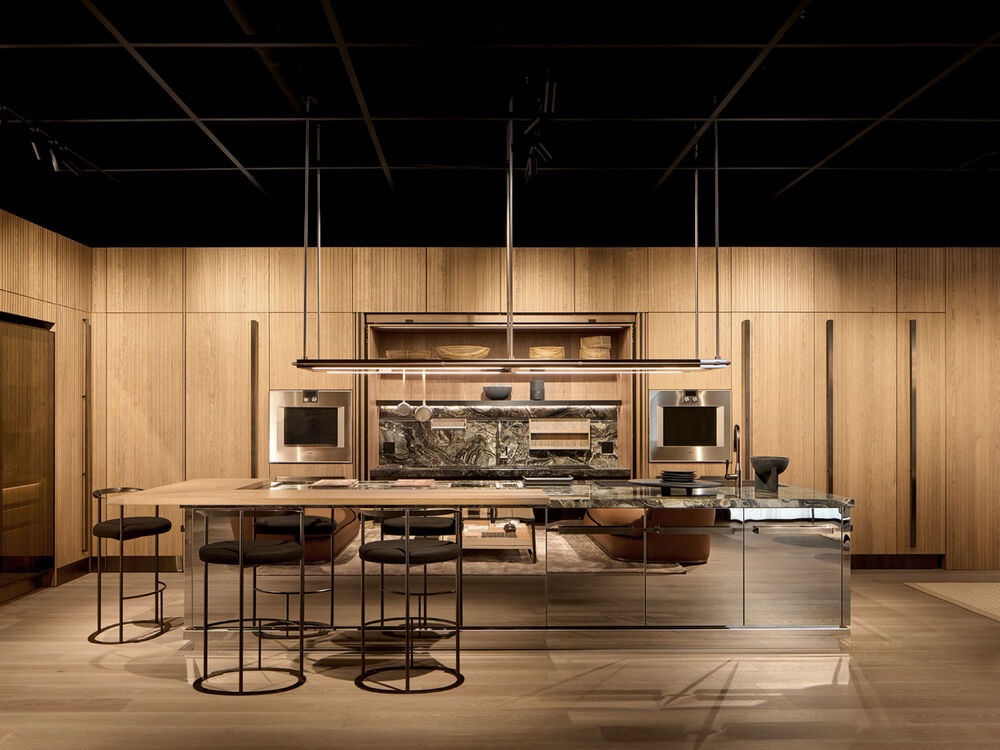 interior space with luxury kitchen in Miami new showroom Arclinea 