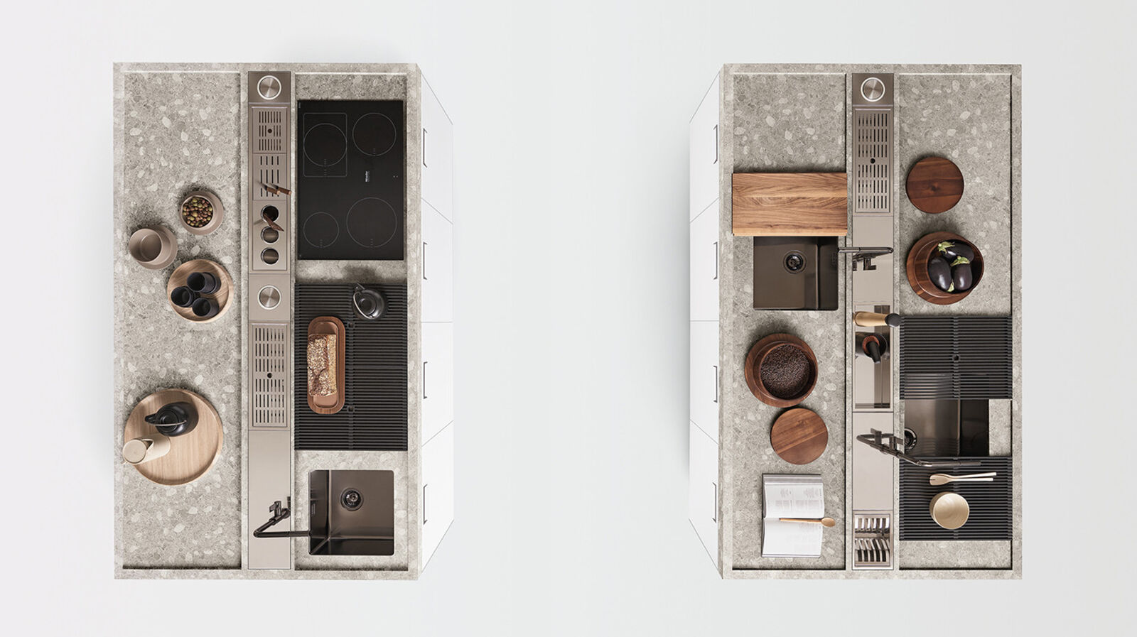 Italia Kitchen granite double island top view