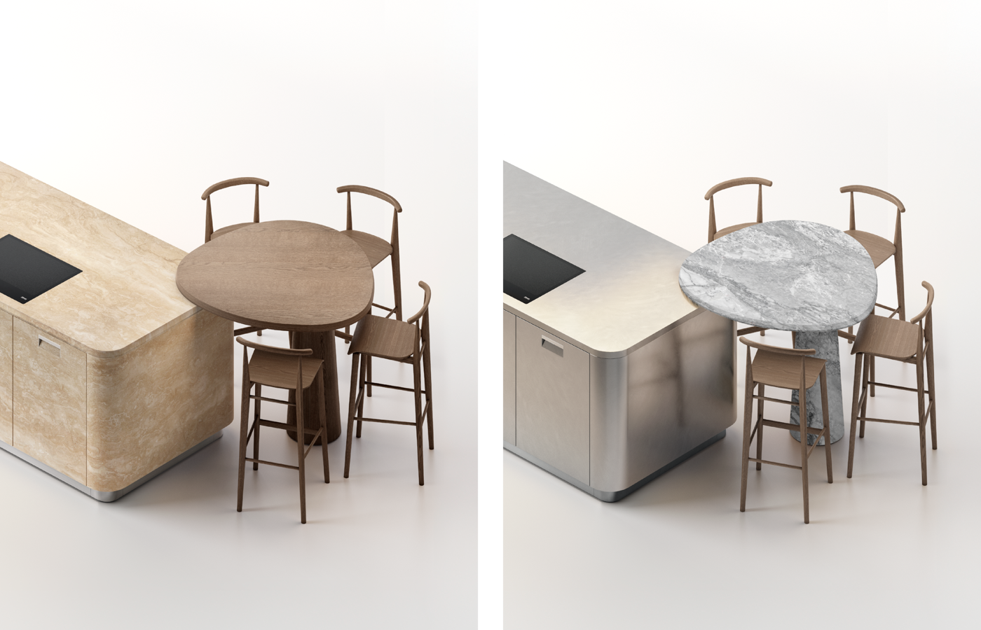 Folia tables in wood and marble 